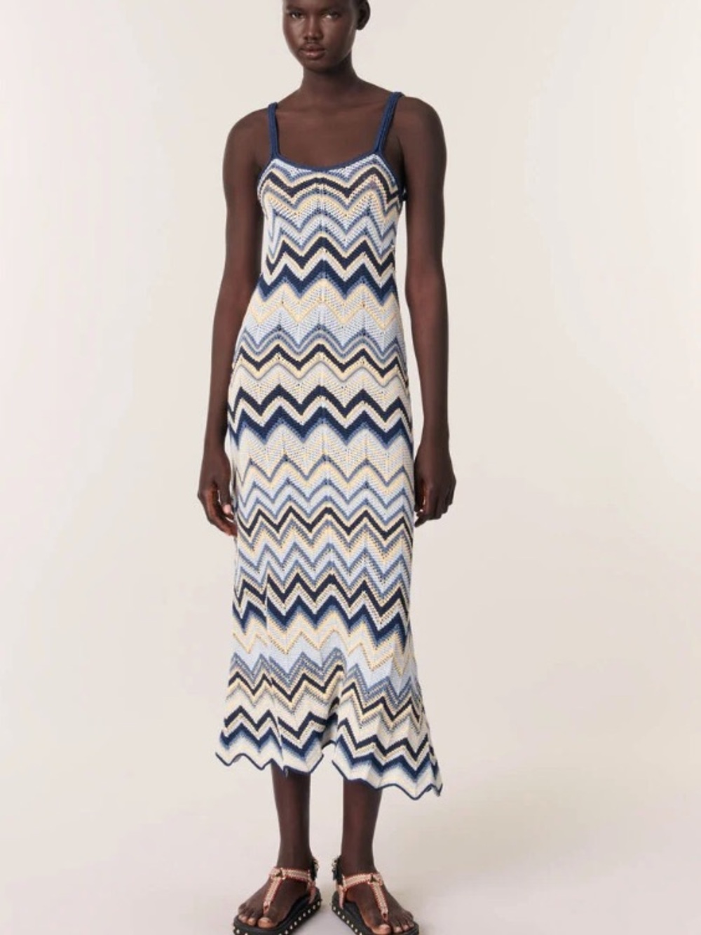 Maje Crochet Knit Maxi Dress 40 L 8 - Picture 1 of 8